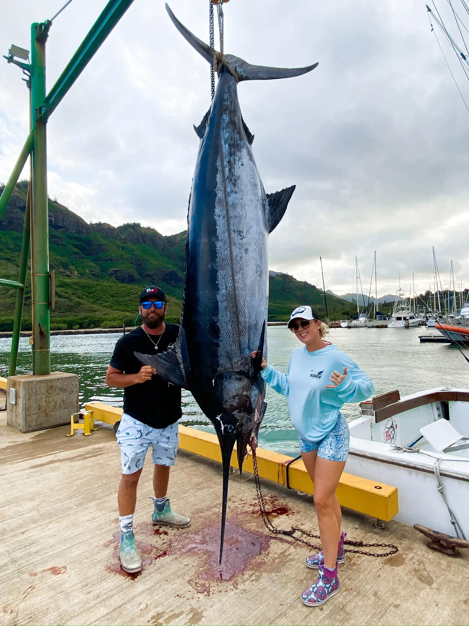 Yellowfin ahi tuna on the line offshore Kauai